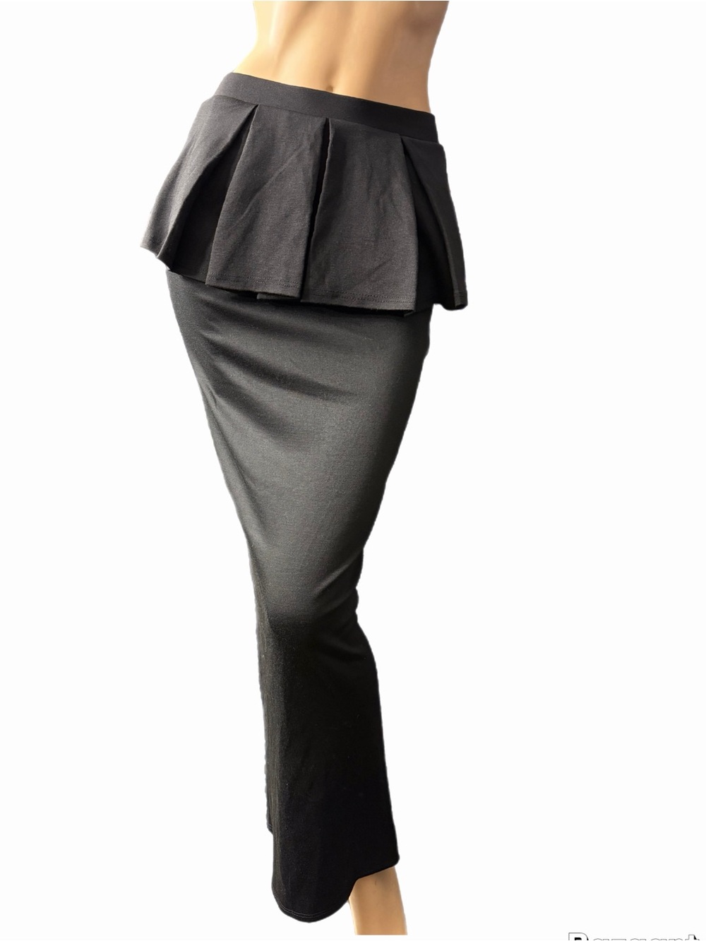 K Too Elegant Black Peplum Maxi Skirt - Sleek Fitted Silhouette